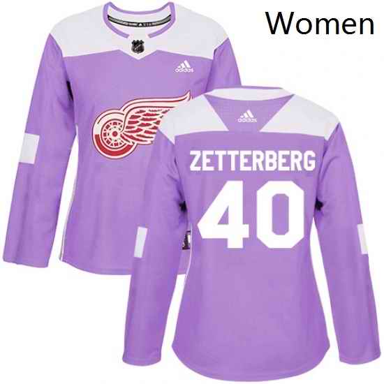 Womens Adidas Detroit Red Wings 40 Henrik Zetterberg Authentic Purple Fights Cancer Practice NHL Jersey